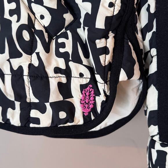 Free People Movement Pippa Printed Packable Puffer Jacket Black and White Medium - Picture 2 of 5